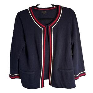 Talbots M Nautical Navy Blue Cardigan Sweater Cotton Patriotic Preppy Old Money